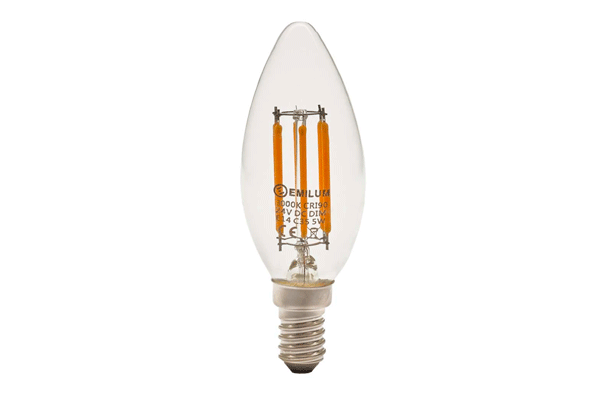 LED-Filament Kerze, 24V, 5W, 3000K, E14 (Adapter E27)