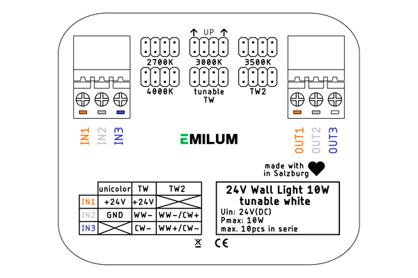 LED-Wandleuchte 24V, 10W, Tunable White, CRI90, IP54