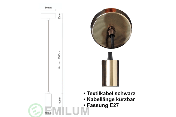 Schnurpendel mit Textilkabel, E27 Sockel