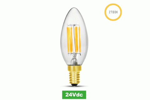 LED-Filament Kerze, 24V, 5W, 2700K, E14 (Adapter E27)