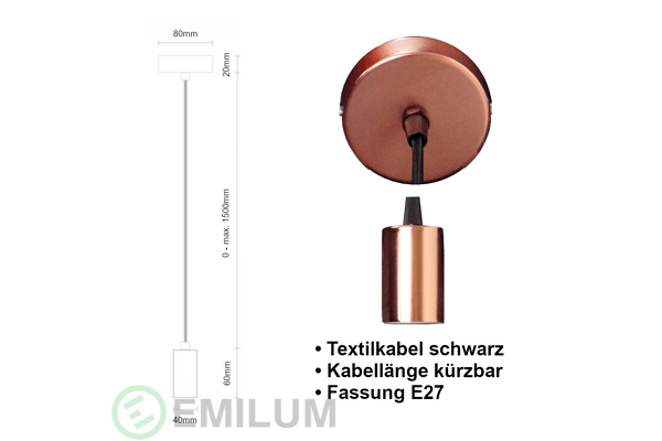 Schnurpendel mit Textilkabel, E27 Sockel