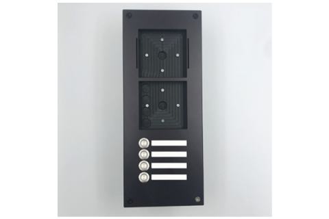 Montagekit Typ 3E für Loxone Intercom und CodeTouch sowie Zubehör – Schwarz Eloxiert EV6 / Ohne Namens-Gravur / 4 LED Ruftasten