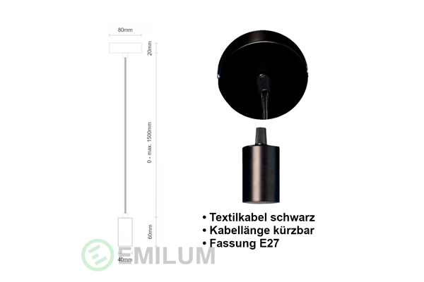 Schnurpendel mit Textilkabel, E27 Sockel