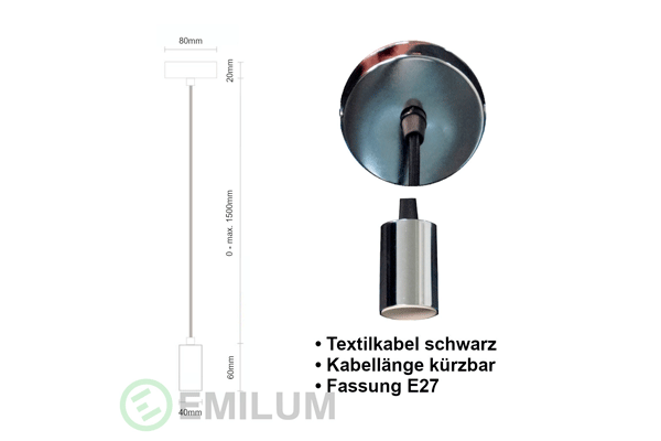 Schnurpendel mit Textilkabel, E27 Sockel